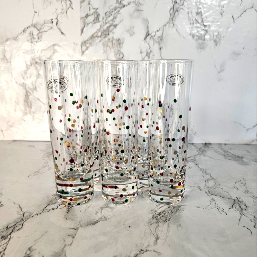 NWT 6 Hand Painted Home Essentials Christmas TALL SHOT-GLASSES